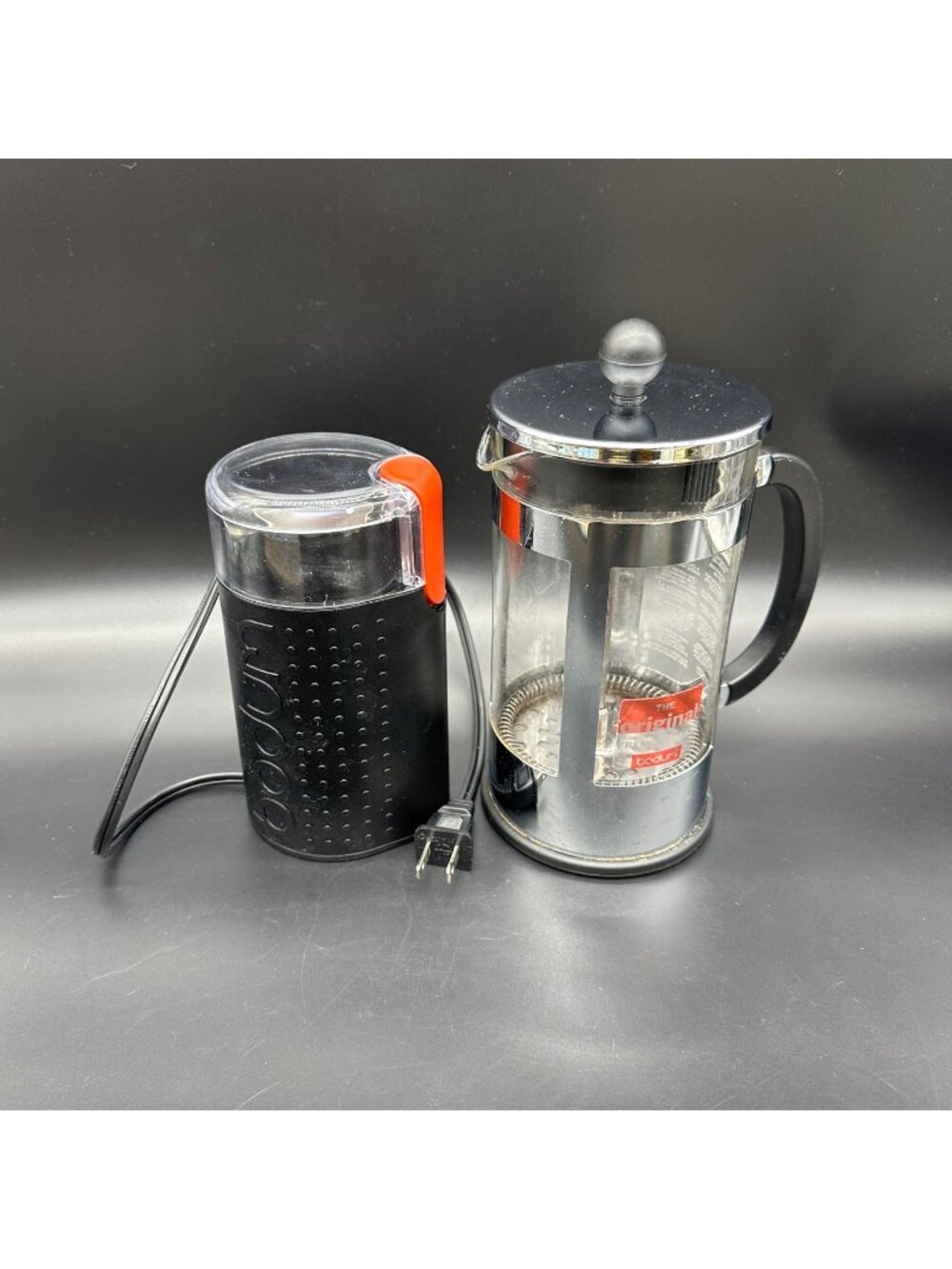 Bodum French Press Coffee Maker Electric Bean Grinder Set Black Chrome